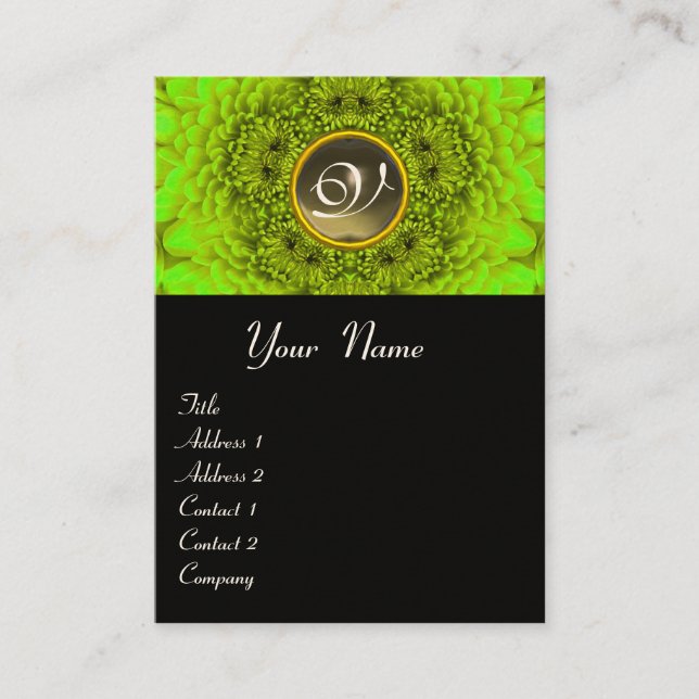 GREEN DAHLIA  MONOGRAM, AGATE grey  black yellow Business Card (Front)