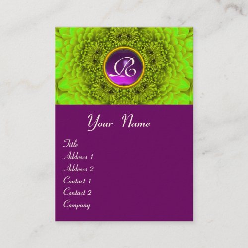 GREEN DAHLIA  MONOGRAM AMETHYST black purple Business Card