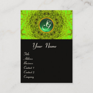 GREEN DAHLIA MONOGRAM, EMERALD black yellow Business Card