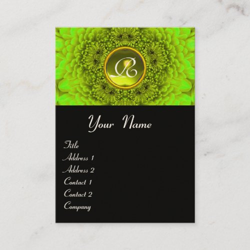 GREEN DAHLIA  MONOGRAM TOPAZ black yellow Business Card