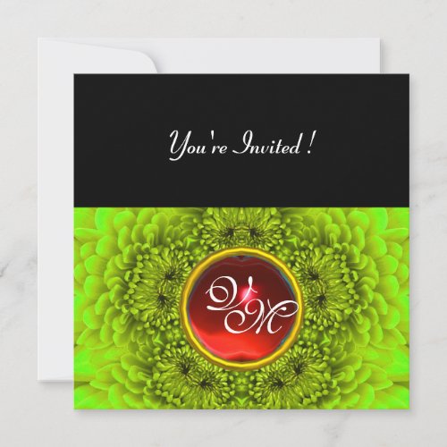 GREEN  DAHLIA RUBY bright green black yellow red Invitation