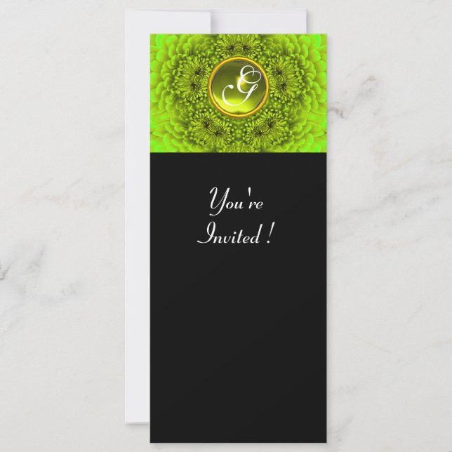 GREEN DAHLIA, TOPAZ ,bright green black yellow Invitation (Front)