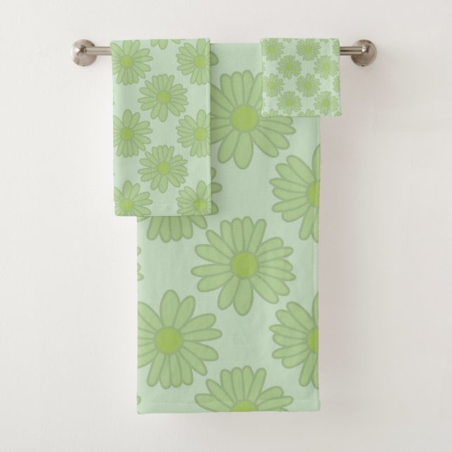 Green Daisies Flowers Pattern  Bath Towel Set (Insitu)