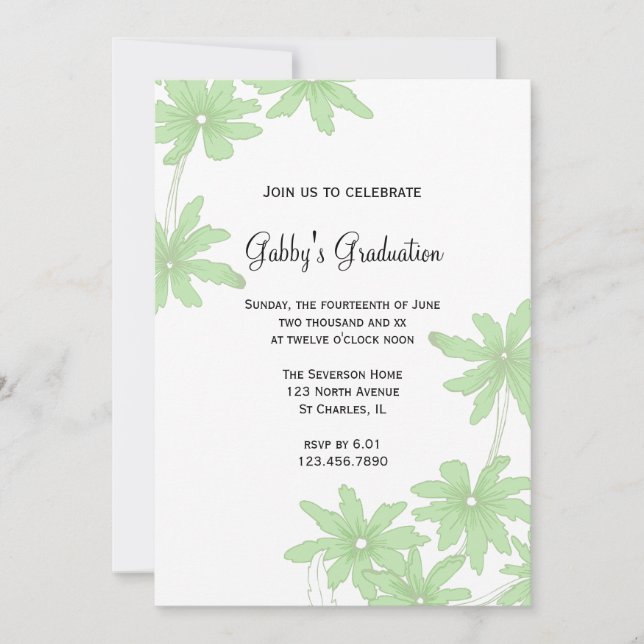 Green Daisies Graduation Party Invitation (Front)