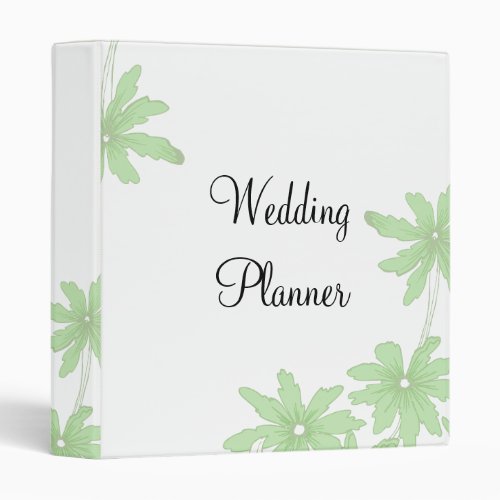 Green Daisies on White Wedding Planner 3 Ring Binder