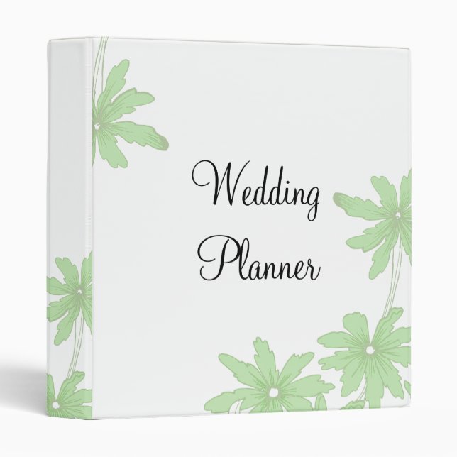 Green Daisies on White Wedding Planner 3 Ring Binder (Front/Spine)