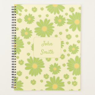 Green Daisies on Yellow_ Floral Pattern Script Planner