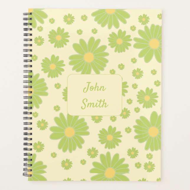 Green Daisies on Yellow_ Floral Pattern Script Planner (Front)