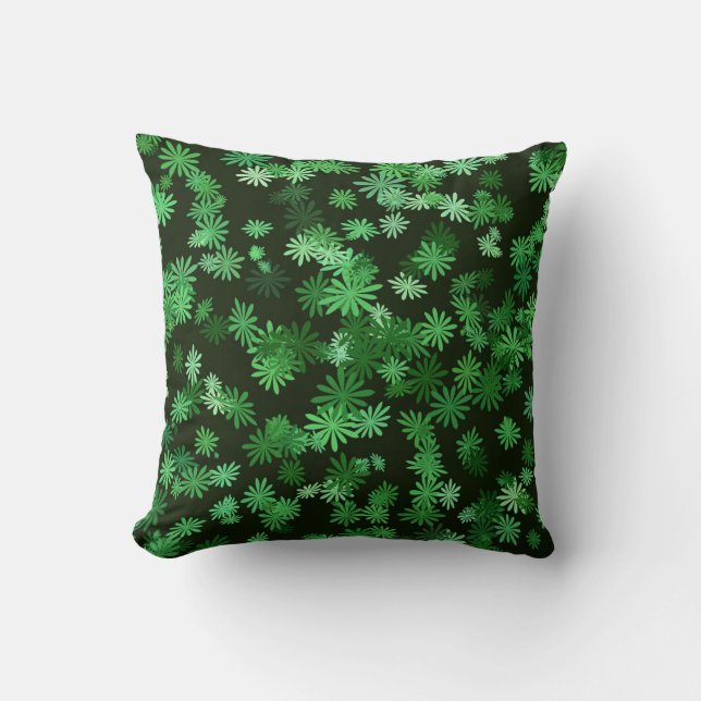 Green Daisies Throw Pillow (Front)