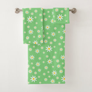 Green Daisy Bath Towel Set