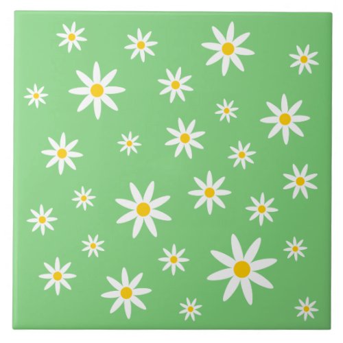 Green Daisy Ceramic Tile