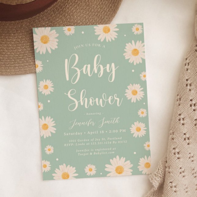 Green Daisy Floral Girl Baby Shower Invitation (Creator Uploaded)