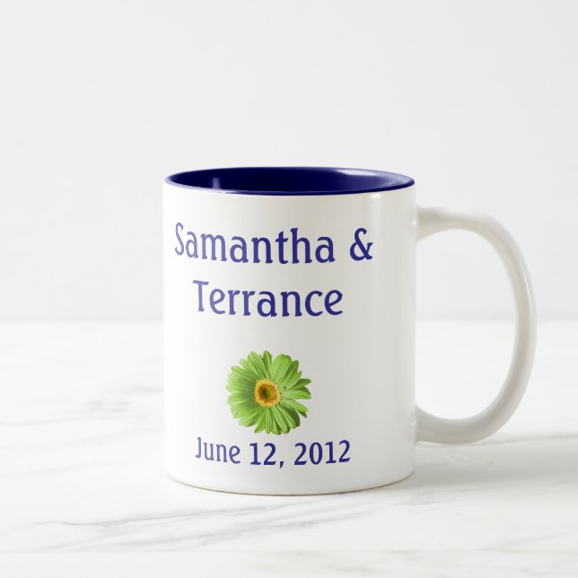 Green Daisy Flower Customizable Two-Tone Coffee Mug (Right)