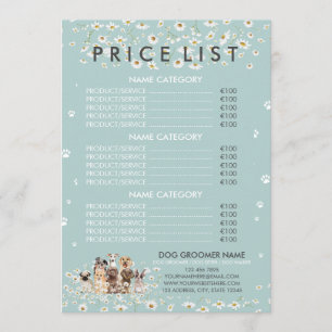 Green Daisy Flower Dog Groomer Price List Menu