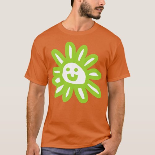 Green Daisy Flower Smiley Face Graphic T_Shirt