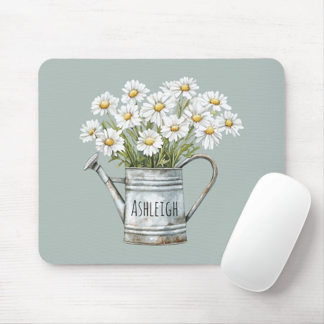Green Daisy Flowers Mouse Pad (With Mouse)