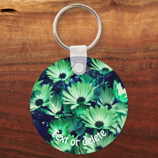 Green Daisy Flowers Personalized Keychain (Front)