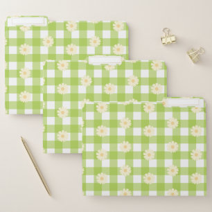 Green Daisy Gingham Pattern File Folder