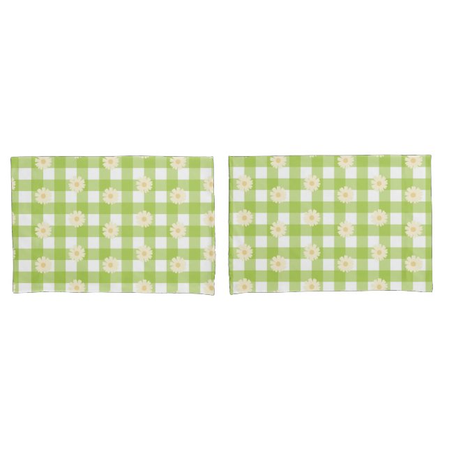 Green Daisy Gingham Pattern Pillow Case (Front-Set)