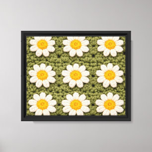 Green Daisy Granny Square Crochet Pattern Floral Canvas Print