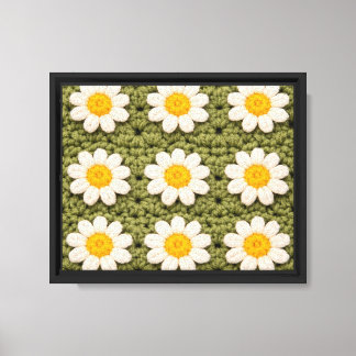 Green Daisy Granny Square Crochet Pattern Floral Canvas Print