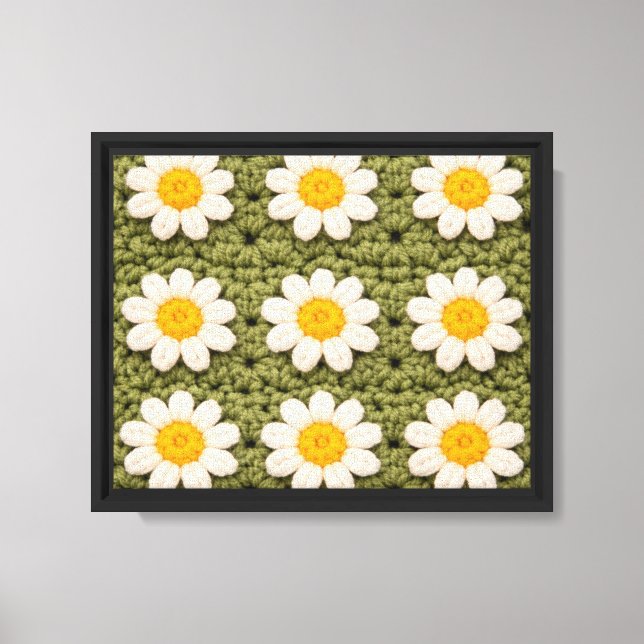 Green Daisy Granny Square Crochet Pattern Floral Canvas Print (Front)