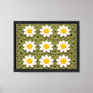 Green Daisy Granny Square Crochet Pattern Floral Canvas Print