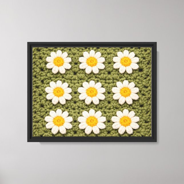 Green Daisy Granny Square Crochet Pattern Floral Canvas Print (Front)