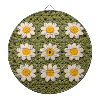 Green Daisy Granny Square Crochet Pattern Floral Dart Board