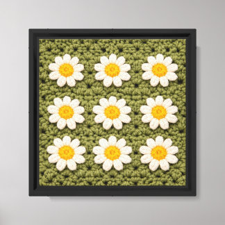 Green Daisy Granny Square Crochet Pattern Floral R Canvas Print