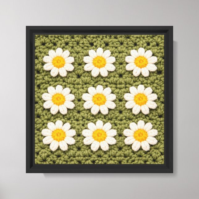 Green Daisy Granny Square Crochet Pattern Floral R Canvas Print (Front)
