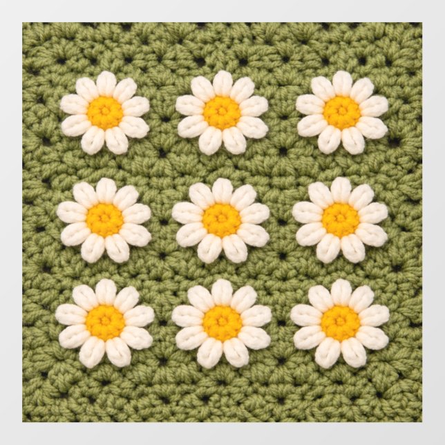 Green Daisy Granny Square Crochet Pattern Floral Wall Decal (Front)