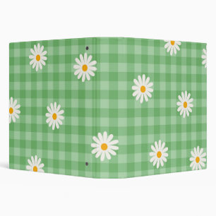 Green Daisy Plaid Gingham Check Flower Pattern 3 Ring Binder