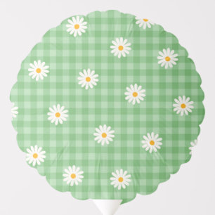 Green Daisy Plaid Gingham Check Flower Pattern Balloon