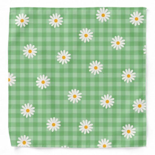 Green Daisy Plaid Gingham Check Flower Pattern Bandana