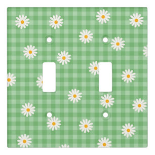 Green Daisy Plaid Gingham Check Flower Pattern Light Switch Cover