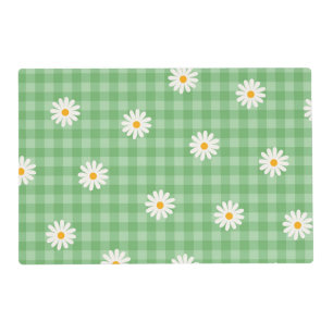 Green Daisy Plaid Gingham Check Flower Pattern Placemat