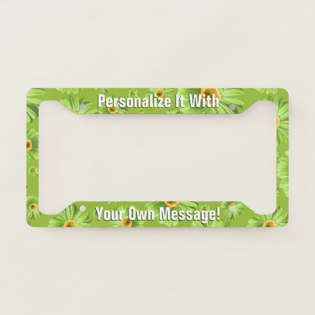 Green Daisy Pop Personalized License Plate Frame (Front)