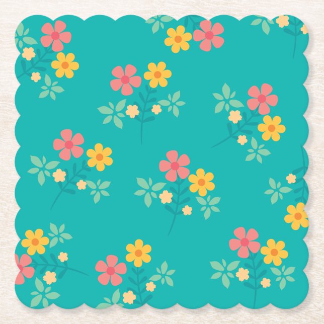 Green Daisy Vintage Bouquet Pattern  Paper Coaster (Front)