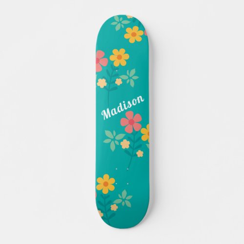 Green Daisy Vintage Bouquet Pattern Skateboard