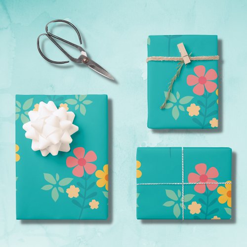 Green Daisy Vintage Bouquet Pattern Wrapping Paper Sheets
