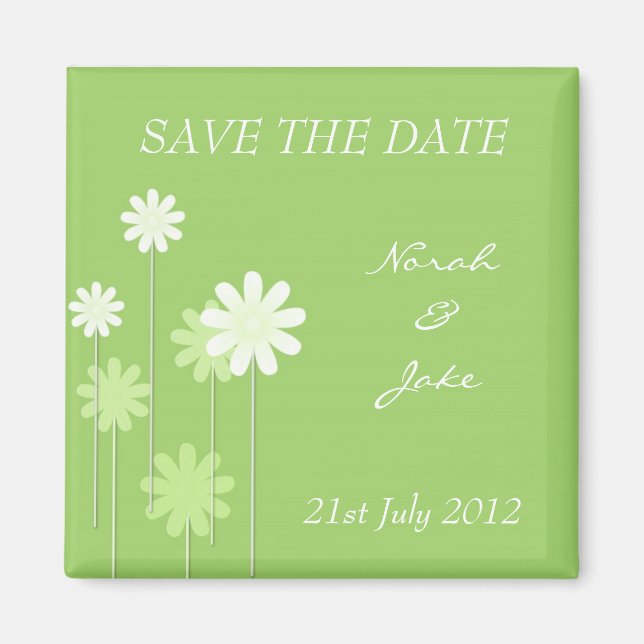 Green Daisy Wedding Save The Date Magnet (Front)