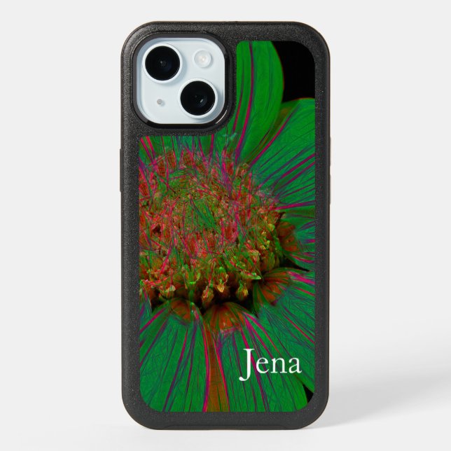 Green Daisy with Red Touches & Lines iPhone 15 Case (Back)