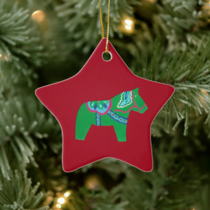 green dala horse # 7 ceramic ornament