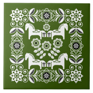Green Dala Swedish Horse Print Ceramic Tile