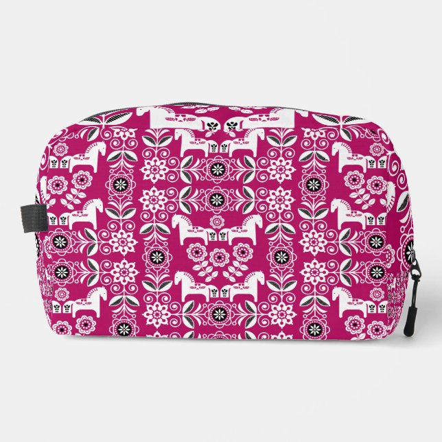 Green Dala Swedish Horse Print Dopp Kit (Front)