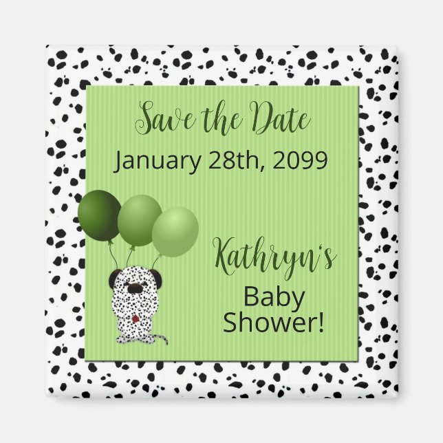 Green Dalmatian Baby Shower Save the Date Magnet (Front)