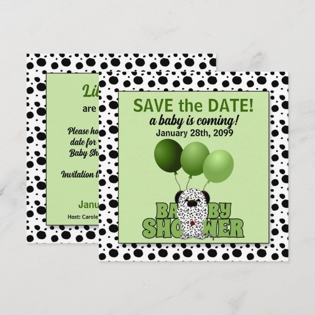 Green Dalmatian Gender Neutral Baby Shower Invitation (Front/Back)