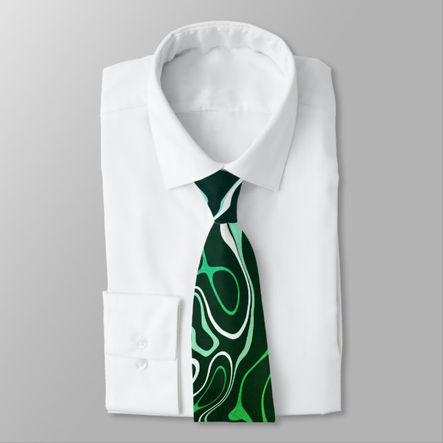 Green damascus abstract swirls pattern neck tie (Tied)