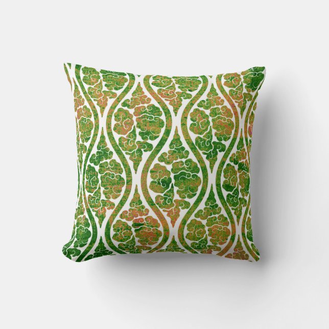 Green Damask Abstract Elegant Home Decor Throw Pillow (Front)